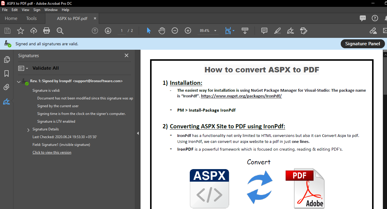 x509certificate2 Add Digital Signature to PDF Programmatically, Figure 2: 