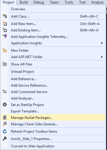 Project Menu related to 3.2. Visual Studio