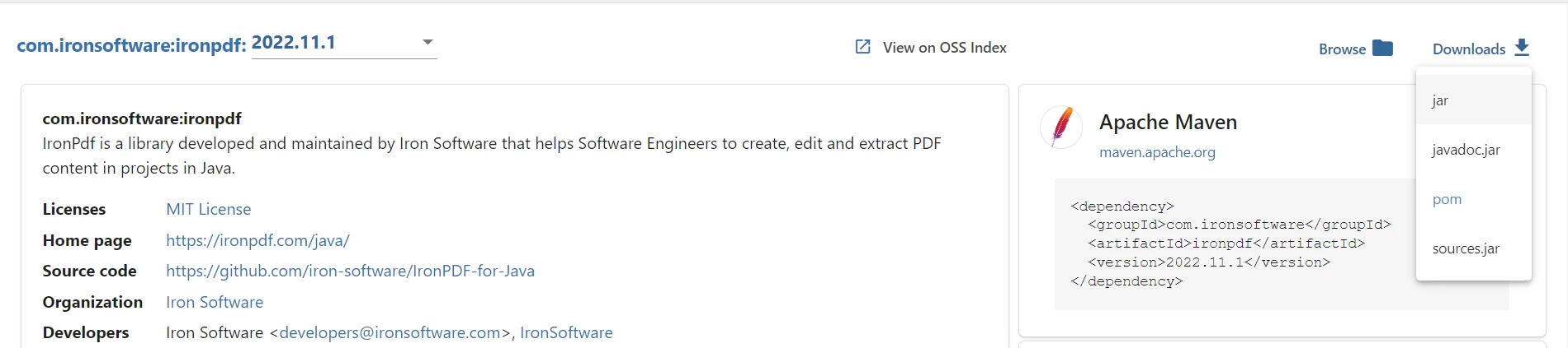 A Comparison between IronPDF For Java and Apache PDF Box for Java - Figure 1: Download IronPDF JAR