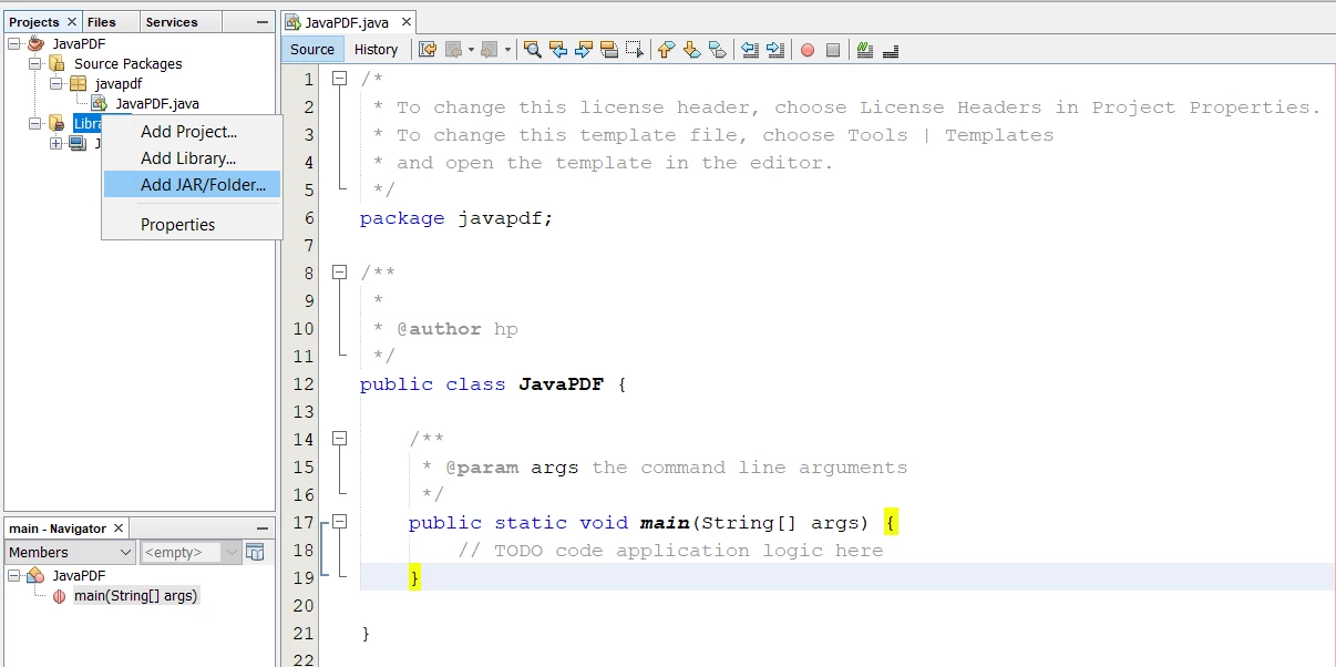 A Comparison between IronPDF For Java and Apache PDF Box for Java - Figure 2: Add IronPDF Library in Netbeans