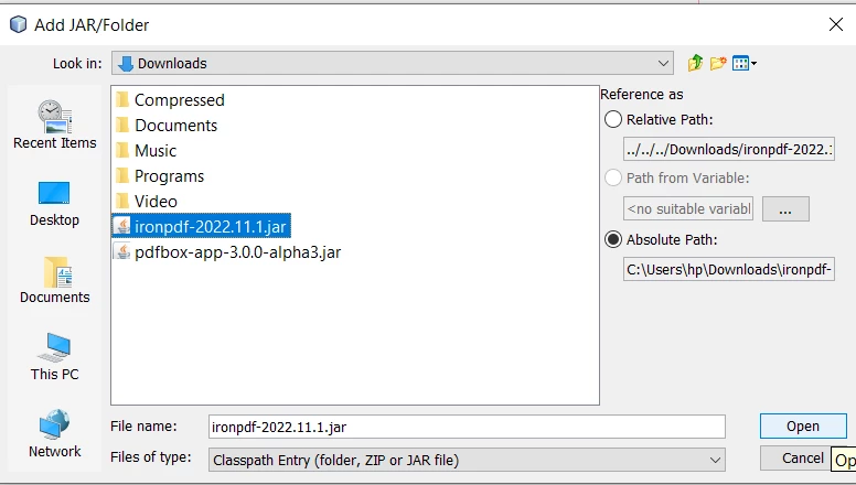 A Comparison between IronPDF For Java and Apache PDF Box for Java - Figure 3: Open IronPDF JAR