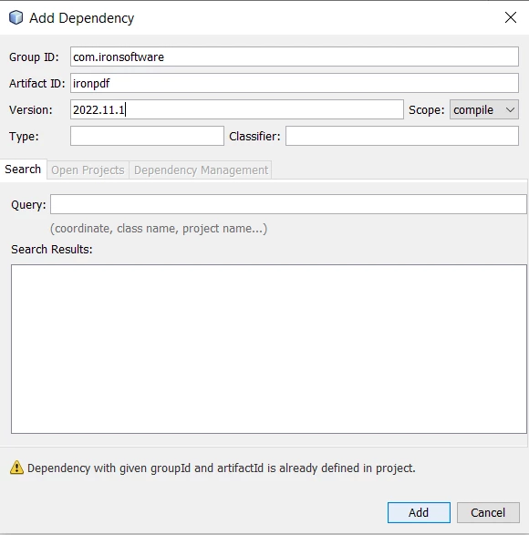 A Comparison between IronPDF For Java and Apache PDF Box for Java - Figure 4: Add IronPDF Dependency