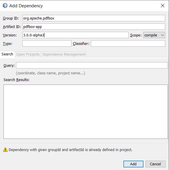 A Comparison between IronPDF For Java and Apache PDF Box for Java - Figure 7: Add PDFBox Dependency