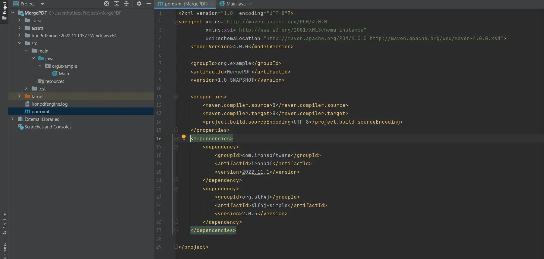 Java Merge PDFs - Figure 1: pom.xml dependencies