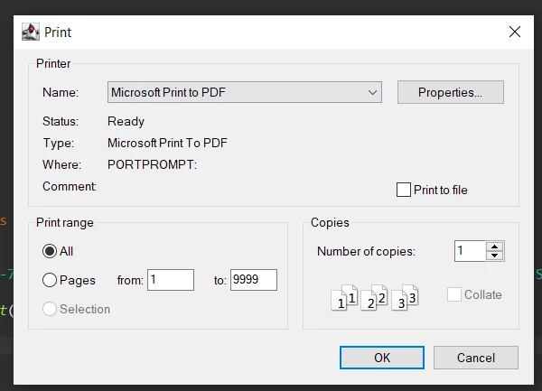 Java Print PDFs - Figure 2: Print dialog shown after running the program using print()