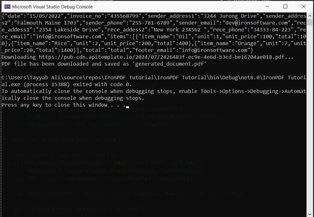 APITemplate io and IronPDF Comparison for C# PDF Libraries: Figure 11