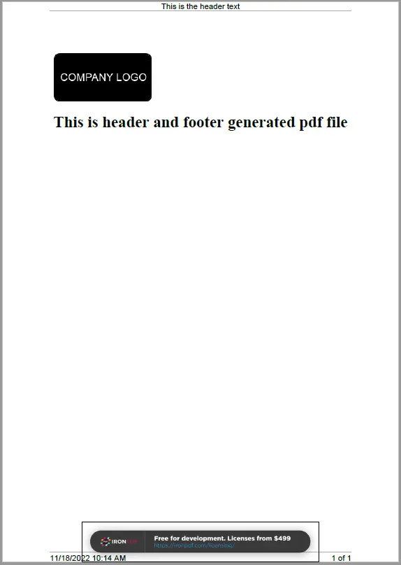 A Comparison of IronPDF with Apitron PDF SDK .NET - Figure 6: IronPDF Header and Footer