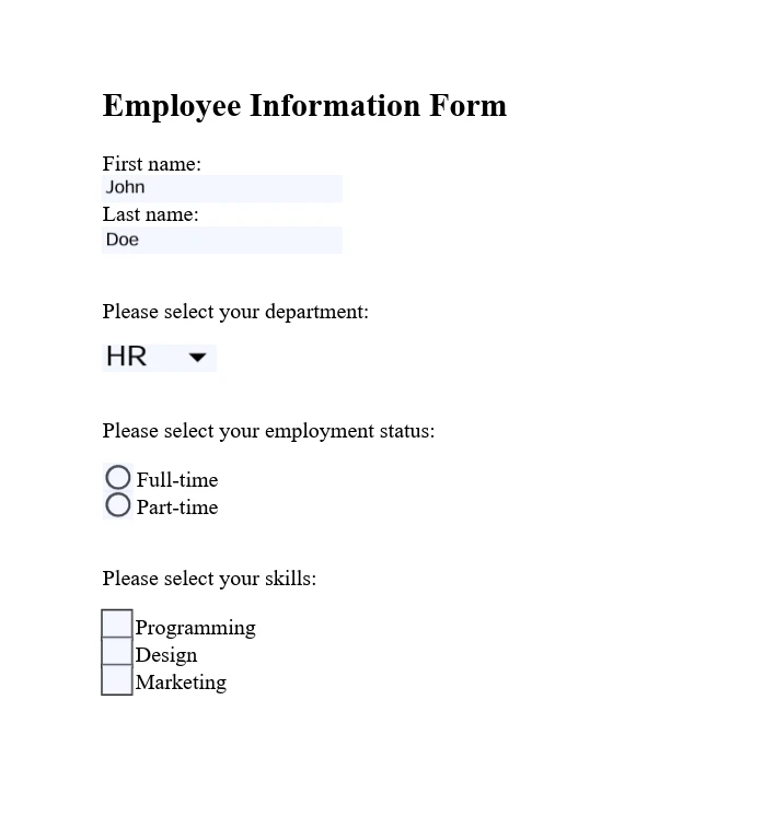 A Comparison Between IronPDF & Apryse C#: Figure 14 - Outputted PDF with an interactive form