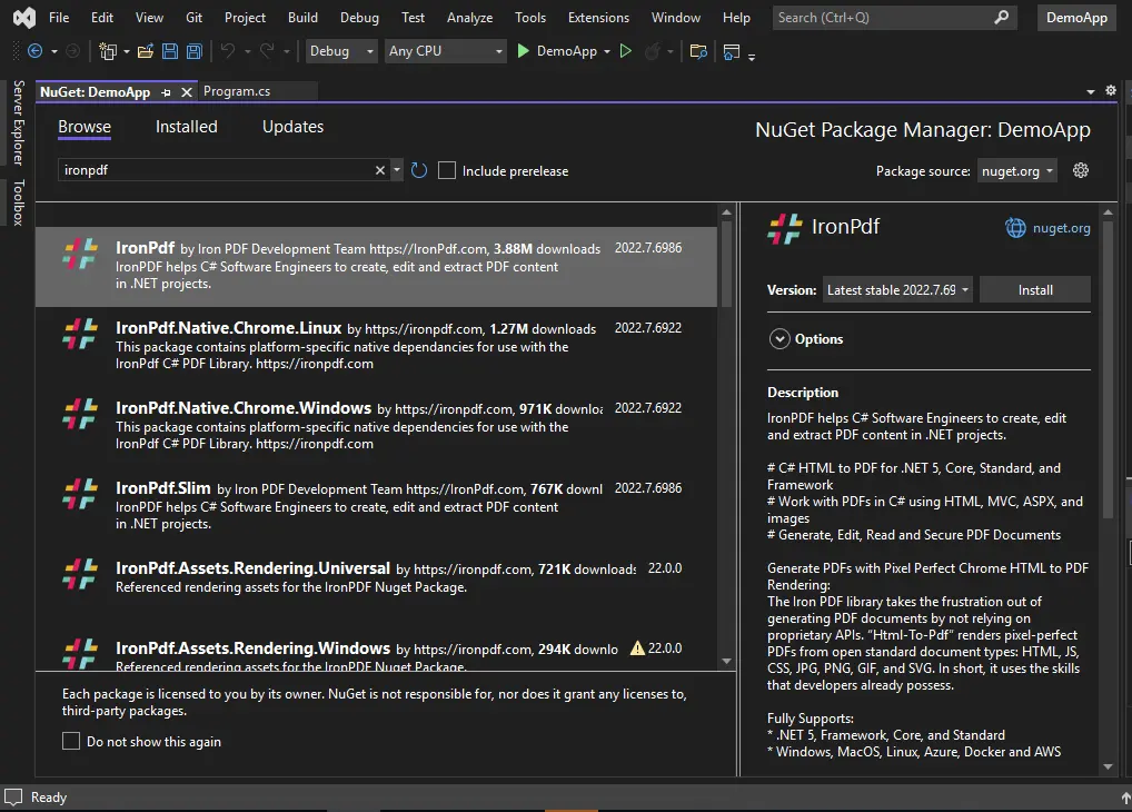 How to Display a PDF File in ASP.NET Core, Figure 5: NuGet Package Manager - Solution Explorer