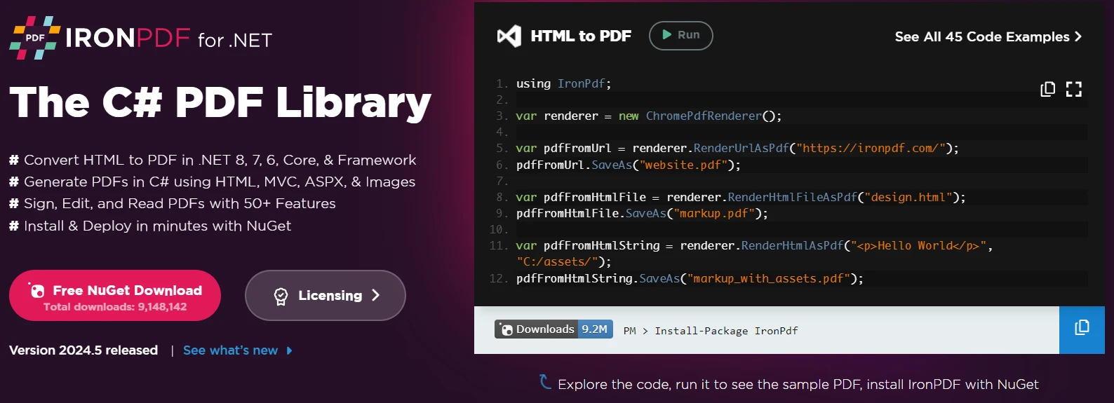 Autofac .NET 6 (How It Works For Developers): Figure 1 - IronPDF webpage