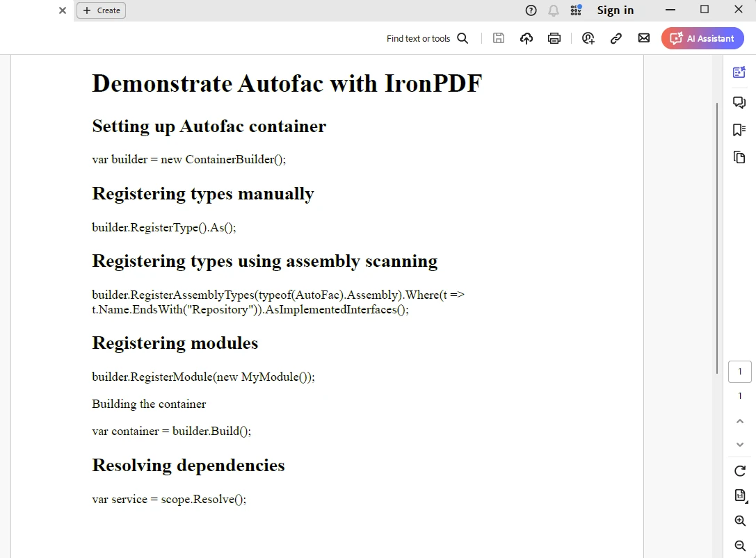 Autofac .NET 6 (How It Works For Developers): Figure 6 - Outputted PDF from the previous code example