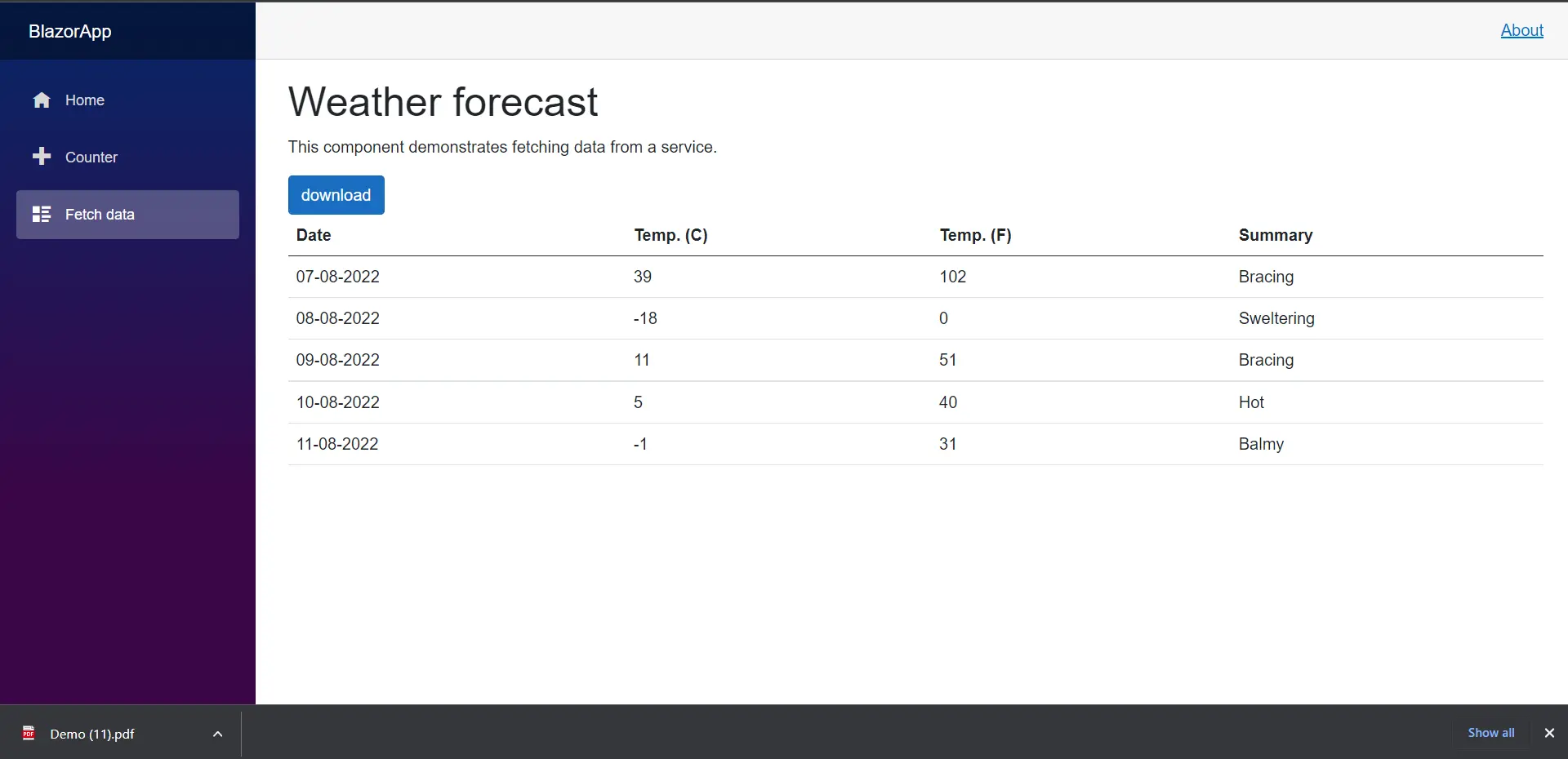 Create a PDF File with Blazor Tutorial, Figure 7: The Blazor PDF Generation Application created in this tutorial