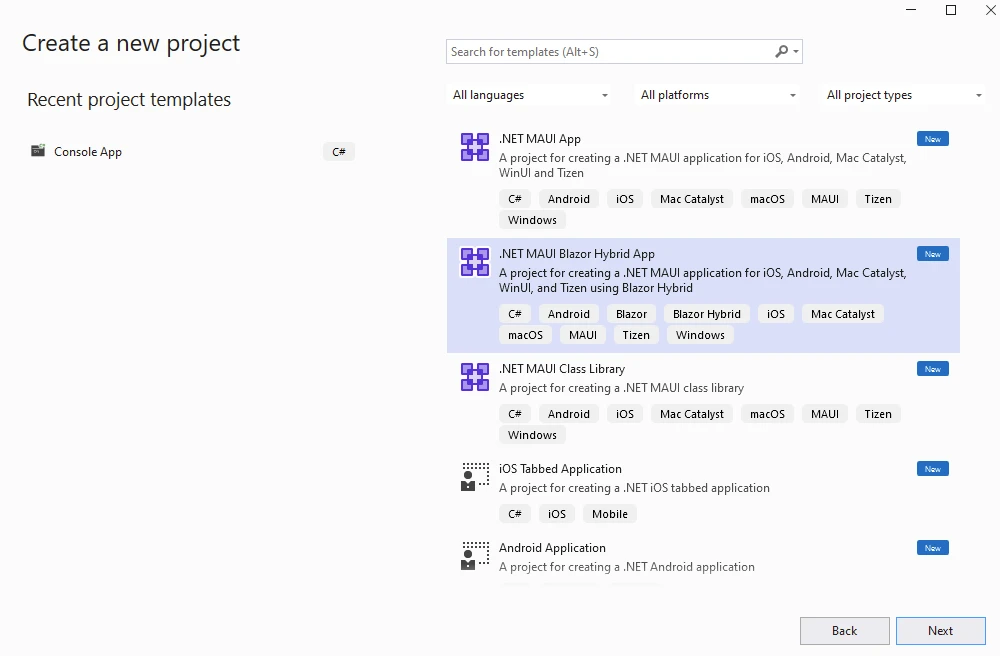 Blazor Hybrid Apps (How It Works For Developers): Figure 1 - .NET MAUI Blazor Hybrid App Template