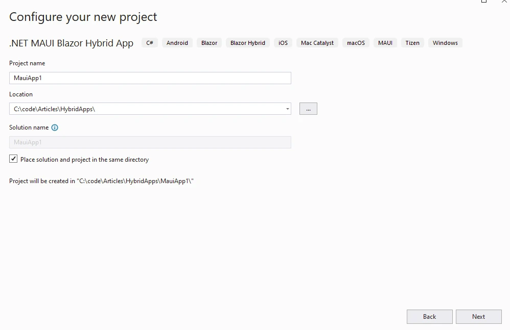 Blazor Hybrid Apps (How It Works For Developers): Figure 2 - Project Configuration