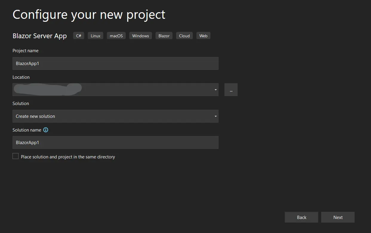 Blazor PDF Viewer Tutorial, Figure 2: Creating a New Project in Visual Studio