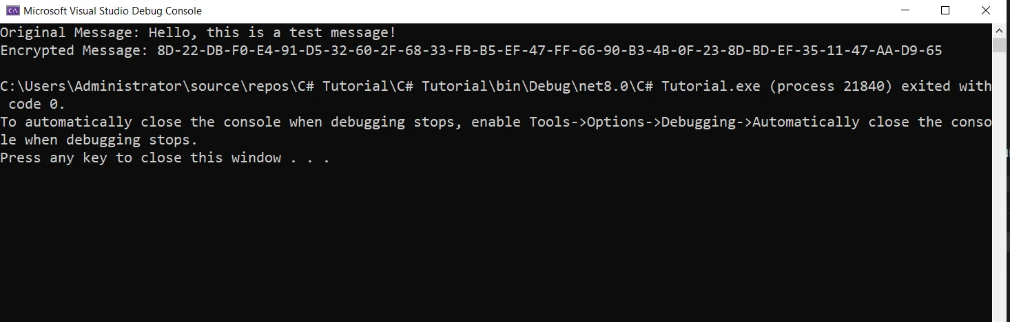 BouncyCastle C# (How It Works For Developer): Figure 2 - Console Output