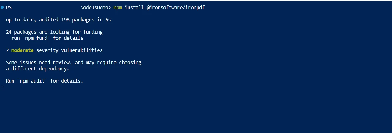 How to Compress A PDF File in Node.js, Figure 1: Install IronPDF