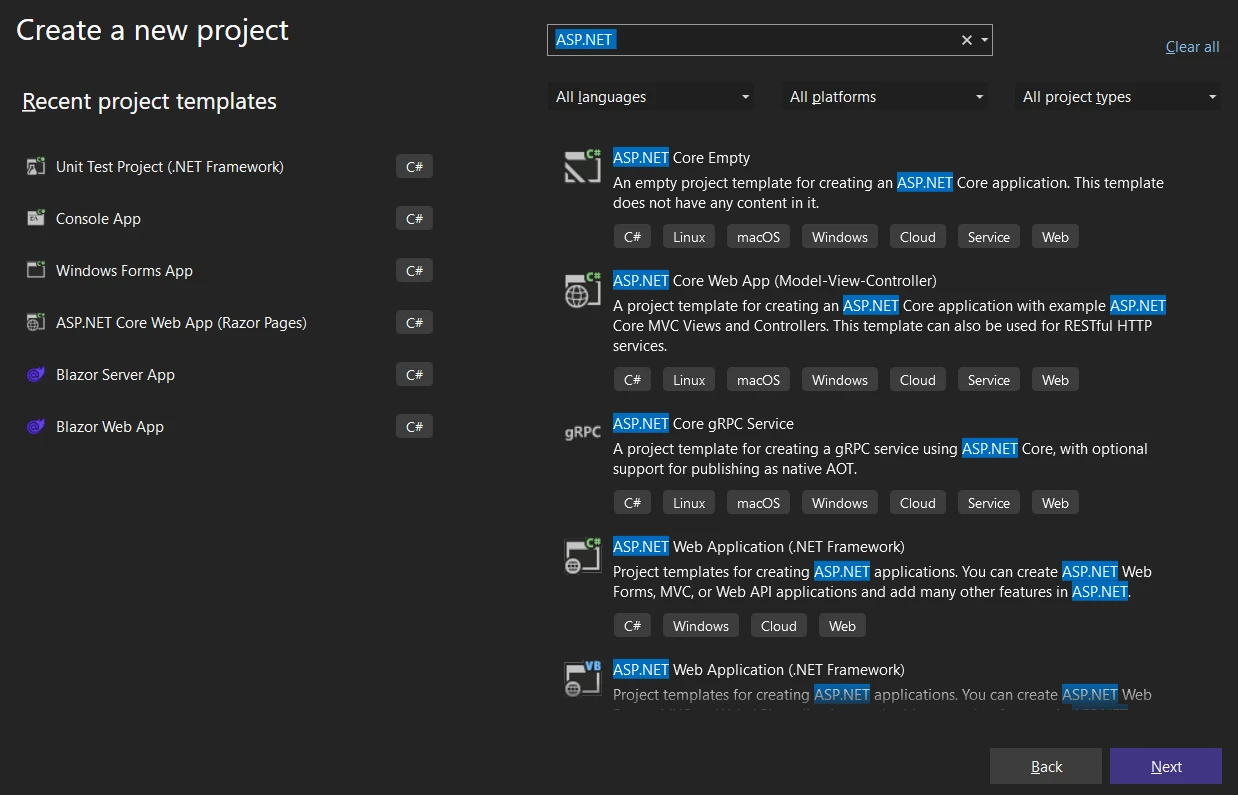 CQRS Pattern C# (How It Works For Developers): Figure 1 - Creating a new ASP.NET project