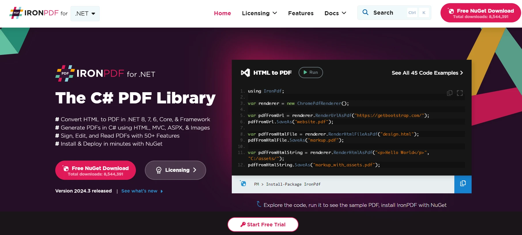 CQRS Pattern C# (How It Works For Developers): Figure 3 - IronPDF webpage