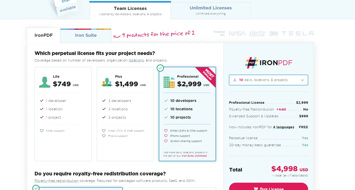 CQRS Pattern C# (How It Works For Developers): Figure 5 - IronPDF license page