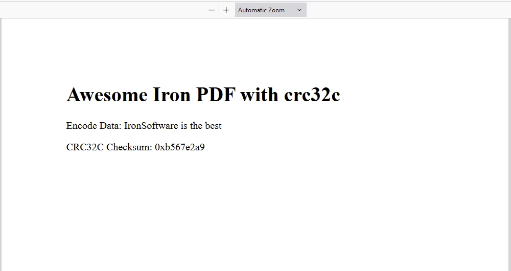 crc32c Python (How It Works For Developers): Figure 3 - Output PDF generated programmatically using IronPDF for Python library containing CRC32C checksum data.