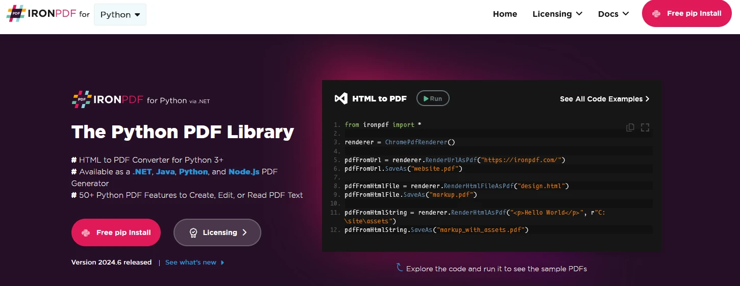 cryptography Python (How It Works For Developers): Figure 2 - IronPDF: The Python PDF Library 