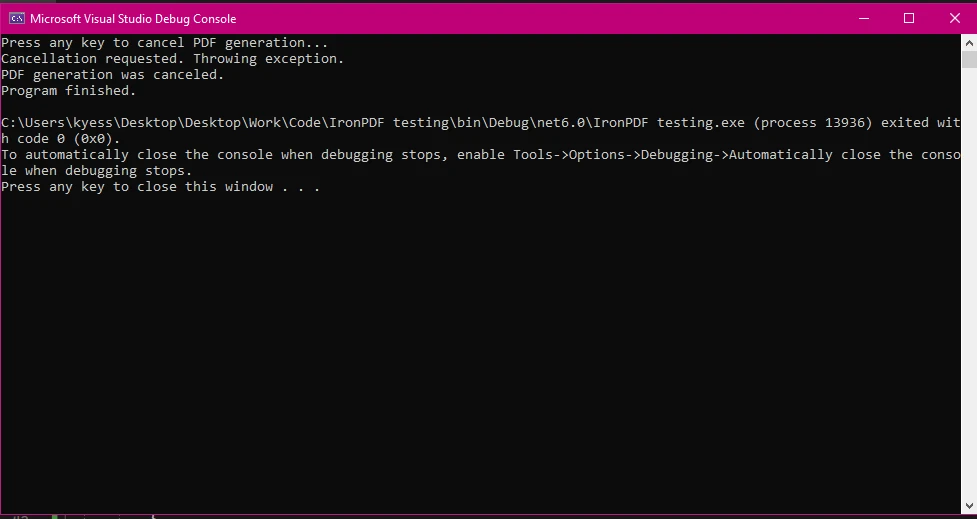 C# Cancellationtoken (How It Works For Developers): Figure 2 - Console Output