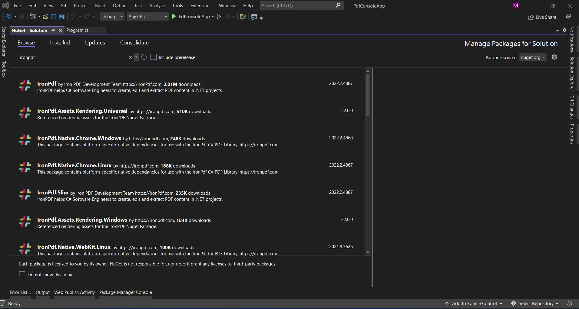 C# Collection (How It Works For Developers): Figure 3 - Installing IronPDF with the NuGet Package Manager