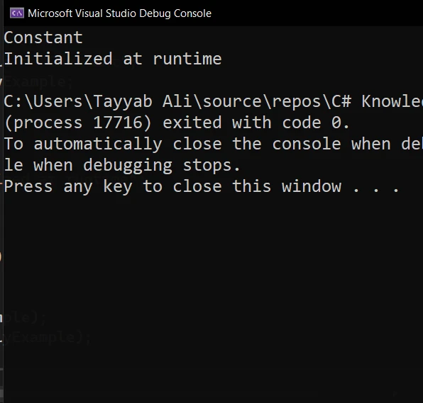 C# Const (How It Works For Developers): Figure 2 - Readonly Field Output