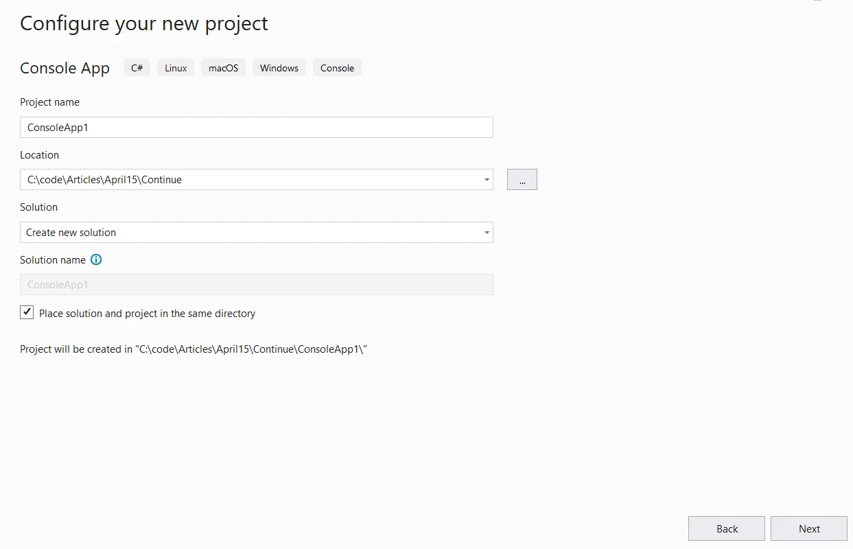 C# Continue (How It Works For Developers): Figure 3 - Provide the project name