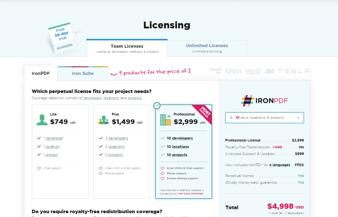 C# Devart.Data.Oracle (How It Works For Developers): Figure 3 - IronPDF licensing page