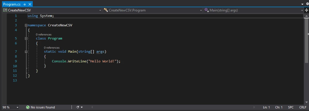 How to Download PDF From URL in C# (Step-By-Step) Tutorial, Figure 3: A default C# file is created for the new project