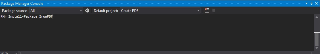 How to Download PDF From URL in C# (Step-By-Step) Tutorial, Figure 8: Install IronPDF in Package Manager Console