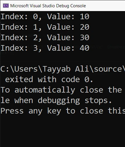 C# foreach with index (How It Works For Developers): Figure 1 - Indexes Output