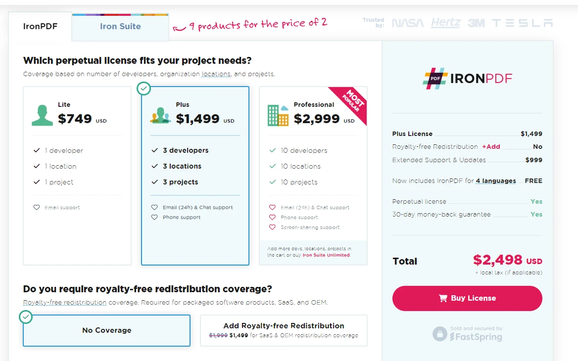 C# Groupby (How It Works For Developers): Figure 4 - IronPDF licensing plan