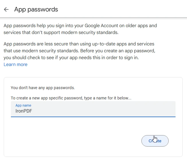 C# Imap (How It Works For Developers): Figure 4 - Create App Password