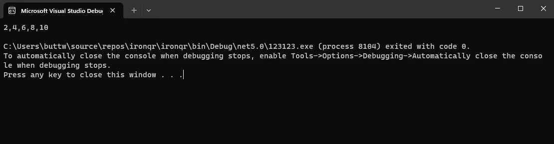 C# Initialize Array (How It Works For Developers): Figure 2 - Console output for the previous LINQ code example