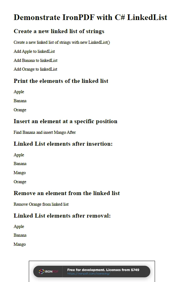 C# Linked List (How It Works For Developers): Figure 6 - IronPDF with `LinkedList` Output