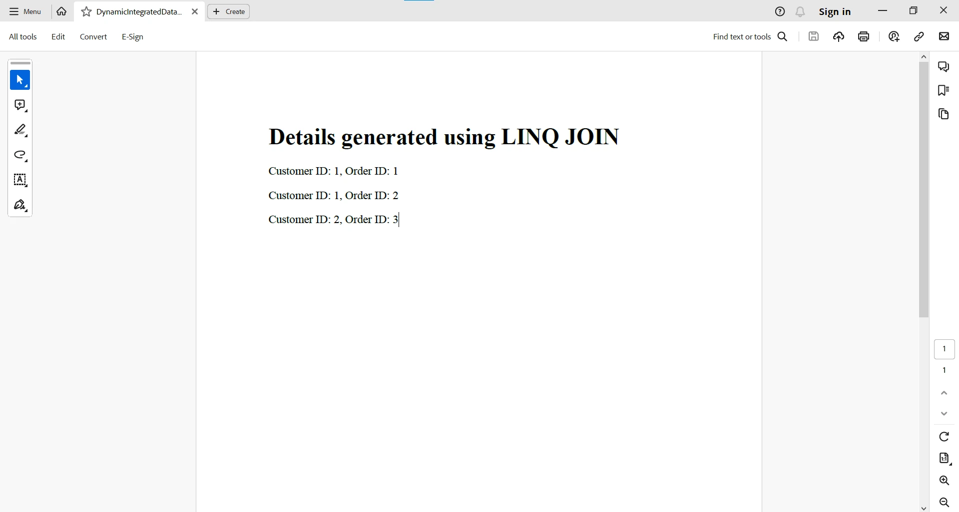 C# LINQ Join Query Syntax (How It Works For Developers): Figure 3 - Outputted PDF from the previous code example