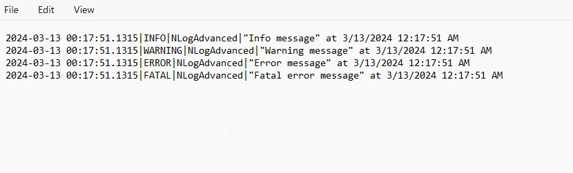 C# Log (How It Works For Developers): Figure 1 - Log Message Output