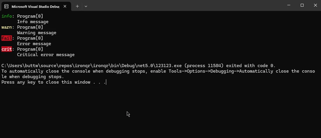 C# Log (How It Works For Developers): Figure 3 - Microsoft.Extensions.Logging Output