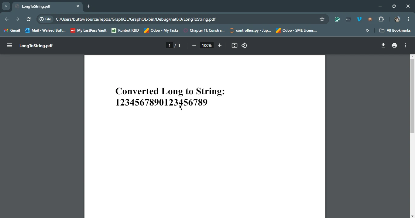 C# Long to String (How It Works For Developers): Figure 1 - Outputted PDF from the previous code