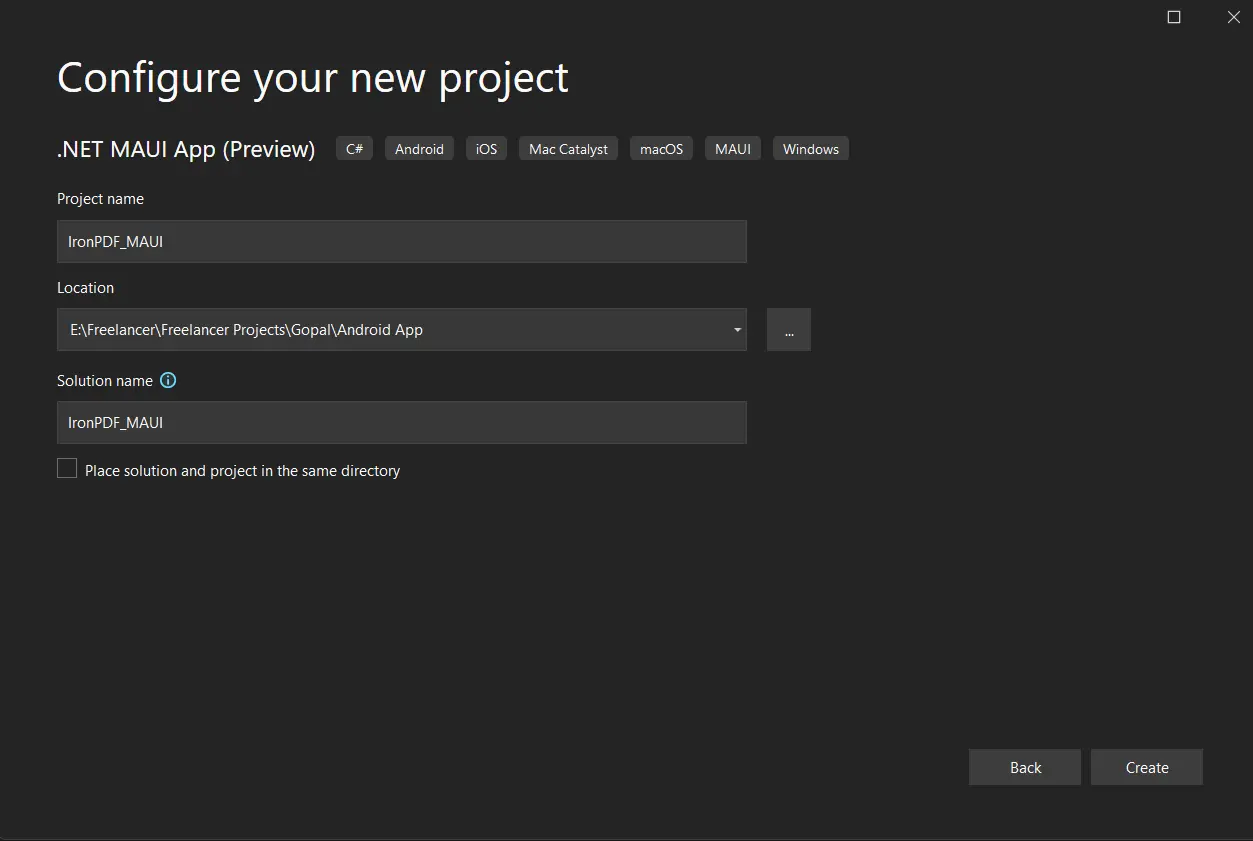 Creating a PDF file in .NET MAUI Using IronPDF, Figure 2: Configure the project