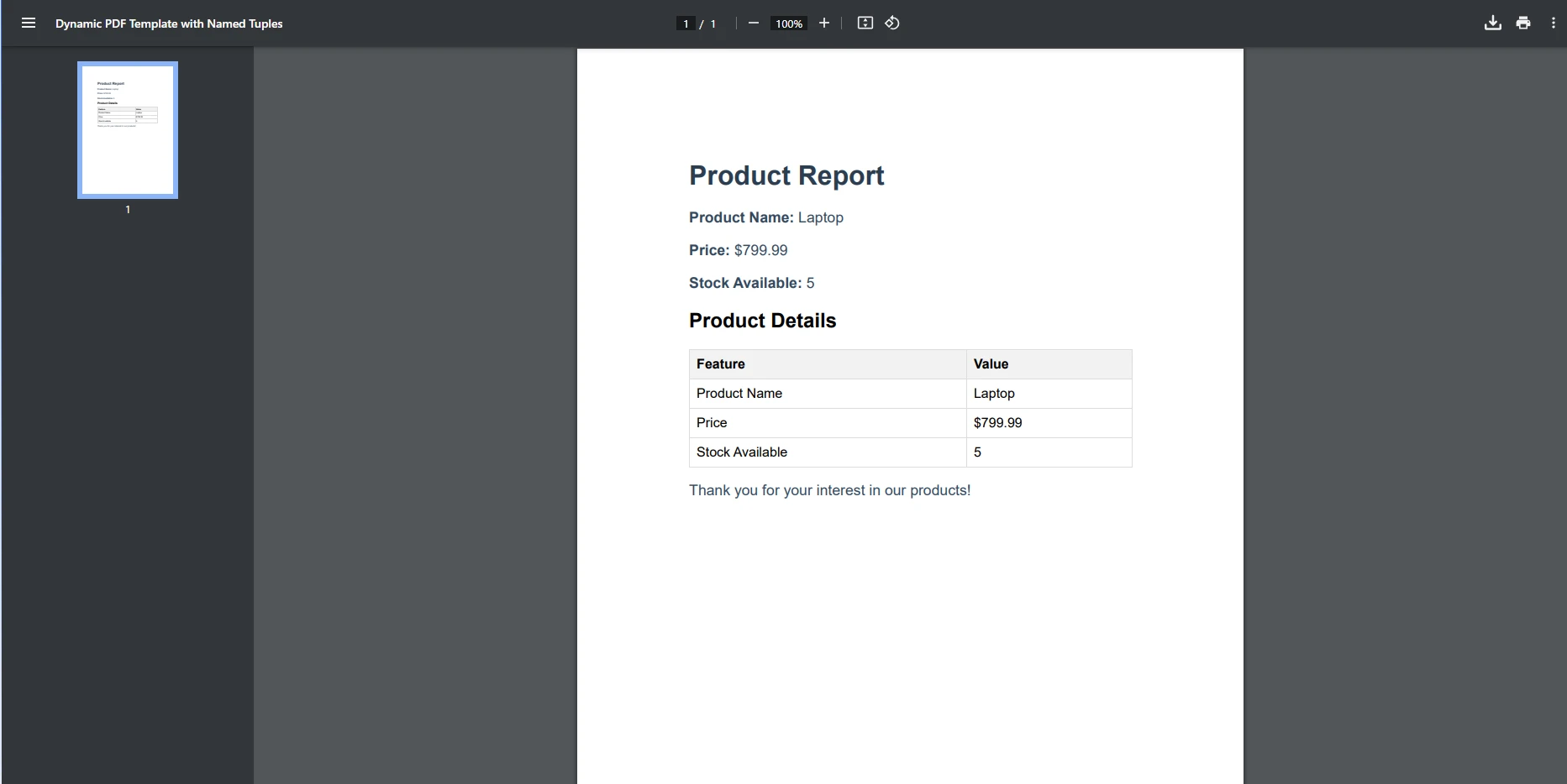 C# Named Tuples (How it Works for Developers): Figure 9 - Dynamically Filled PDF Report