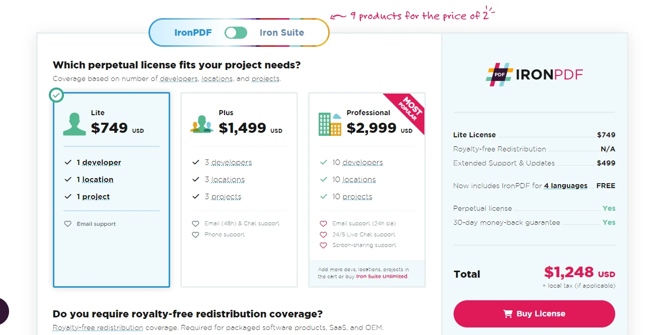 C# Nullable Types (How It Works For Developers): Figure 3 - IronPDF licensing page 