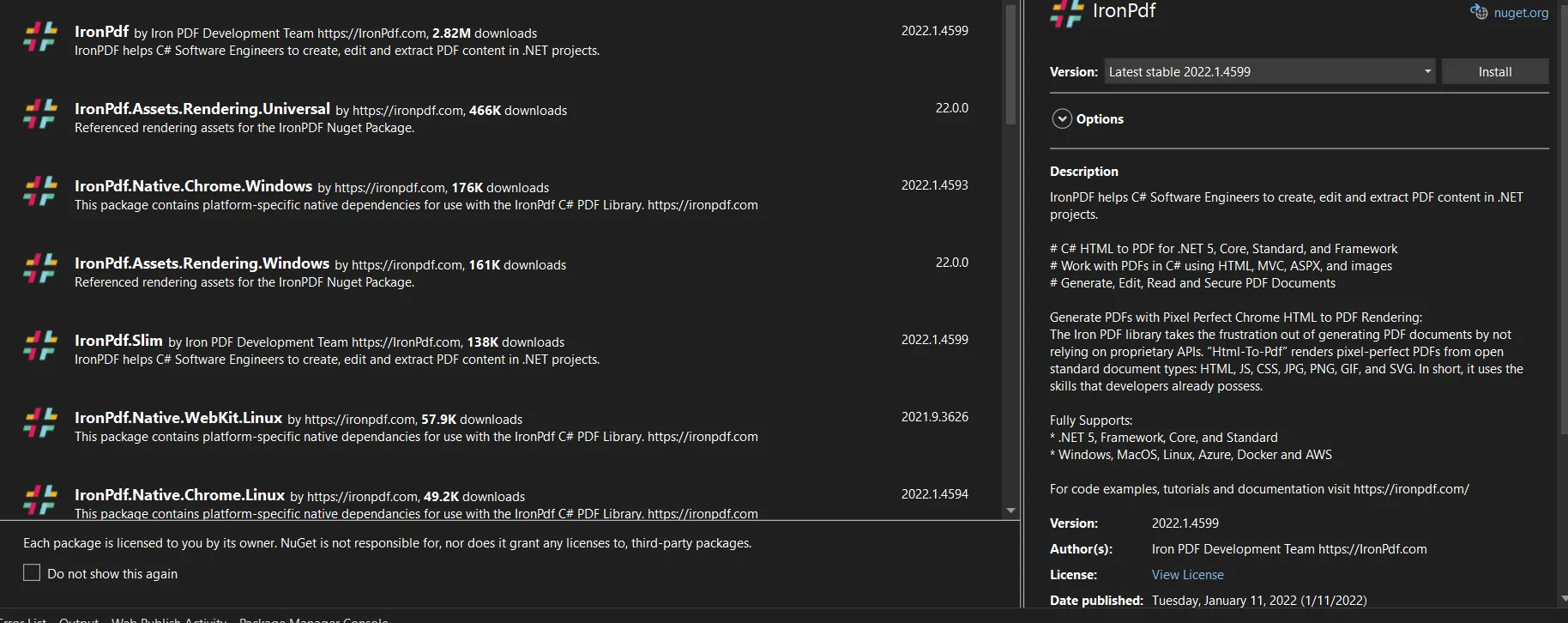 How to Open a PDF File in C#, Figure 3: Install IronPdf package in NuGet Package Manager