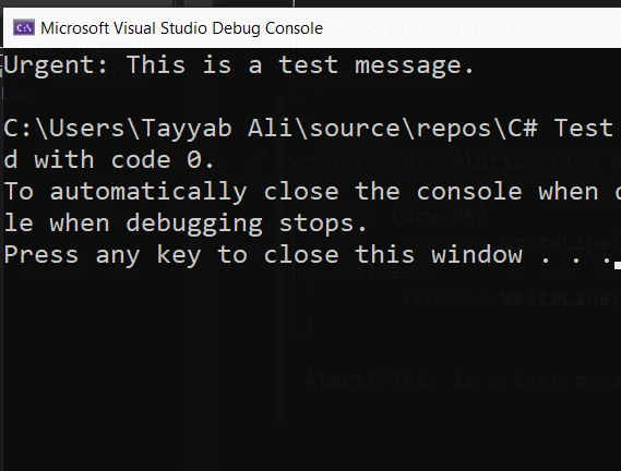 C# Optional Parameters (How It Works For Developers): Figure 1 - Optional Parameter Output