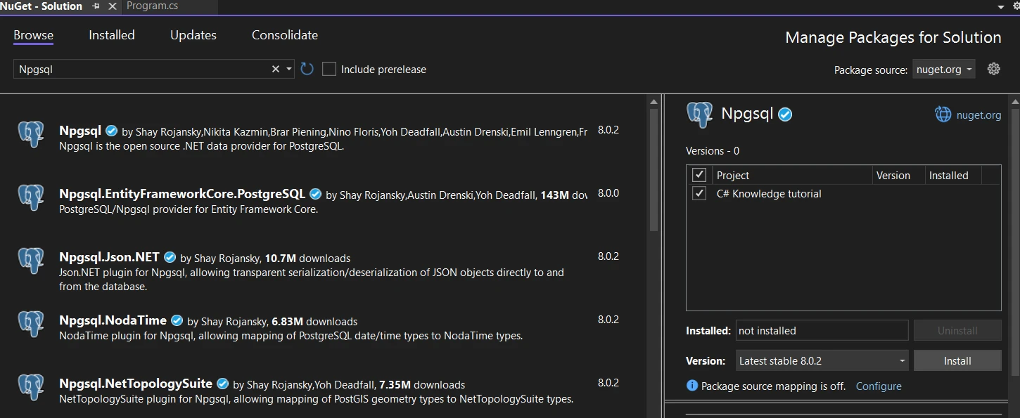 C# PostgreSQL (How It Works For Developers): Figure 1 - Npgsql