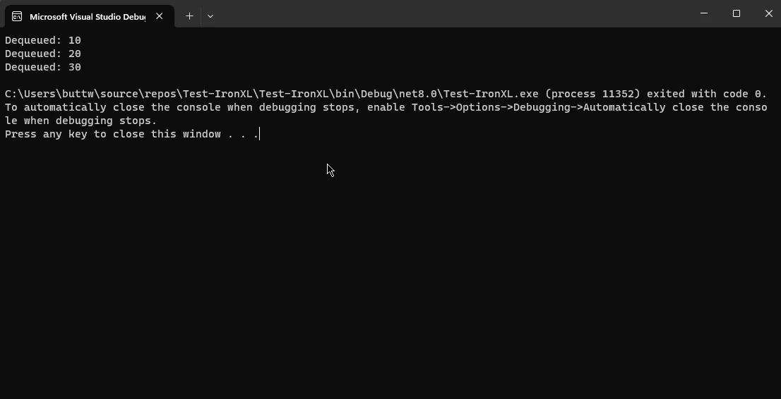 C# Queue (How it Works For Developers): Figure 1 - OUTPUT: Standard Queue