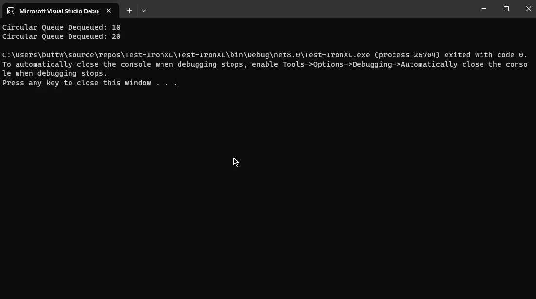 C# Queue (How it Works For Developers): Figure 3 - OUTPUT: Circular Queue